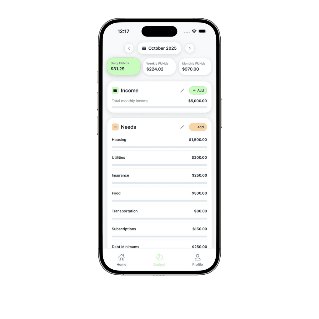 FUNds app feature mockup